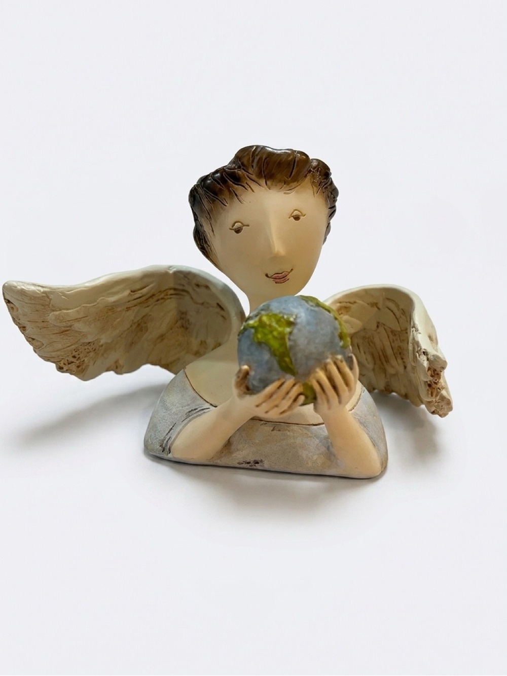 Hand-Painted Angel Figurine Holding Journey of Grace Earth - Beige and Blue